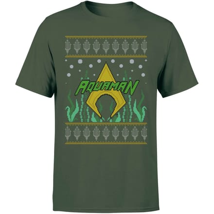 DC Aquaman Knit Men's Christmas T-Shirt - Forest Green - S
