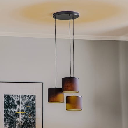 Luminex Hanglamp Soho, cilindrisch, rond 3-lamps blauw/goud