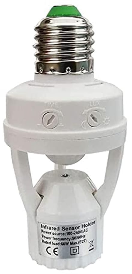 E27 Lamp fitting met PIR Bewegingssensor 360°, Tijdinstelling 10s-5min & Lichtgevoeligheid 3-2000 Lux