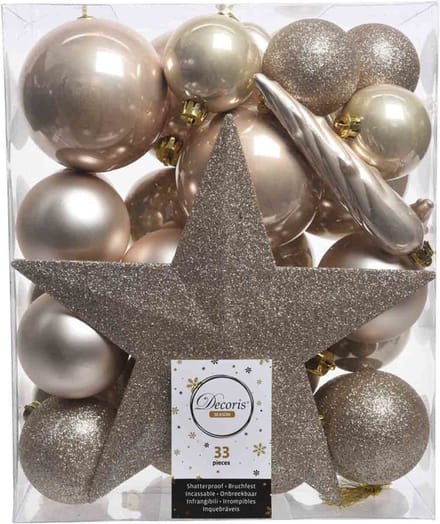Decoris Kerstballenset - 33 stuks - Kunststof - met piek