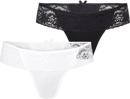 Bellivalini Dames Slip Onderbroek – (2Pack) Zwart/Wit – M - MS-GAB-161-String-2P