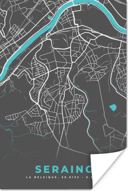 Poster Stadskaart – Grijs - Kaart – Seraing – België – Plattegrond - 60x90 cm