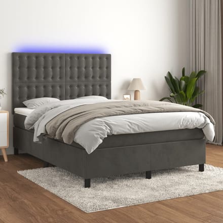 vidaXL - Boxspring - met - matras - en - LED - fluweel - donkergrijs - 140x190 - cm