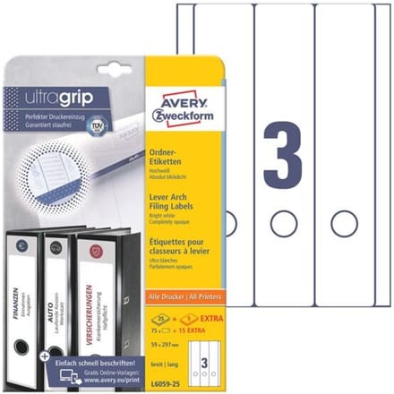Avery printeretiketten Border Binder Labels, White 59 x 297mm (25)