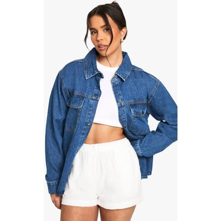 boohoo Dames Oversized denim overhemd | Mid Wash | Maat: 10