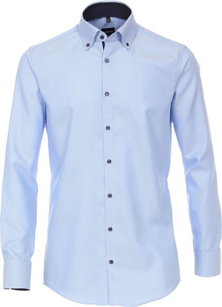 VENTI modern fit overhemd - dobby - blauw - Strijkvriendelijk - Boordmaat: 42