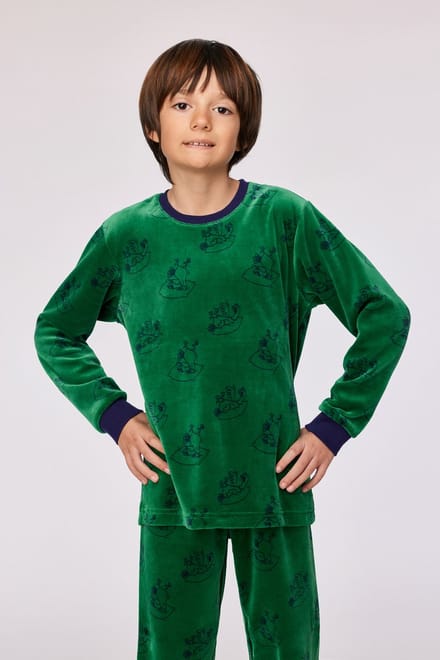 Woody Jongens-Heren pyjama groene duivenprint - maat S