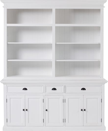 Halifax wandkast met 6 legplanken, 5 deuren en 3 laden, wit.