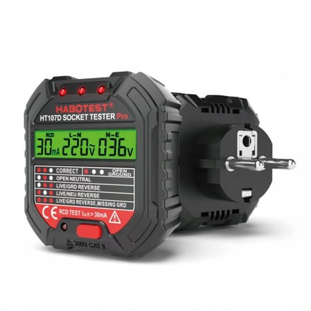 Habotest HT107D - Digitale Stopcontact Tester - Met RCD Test - LCD Display - Socket Tester - 90-250V