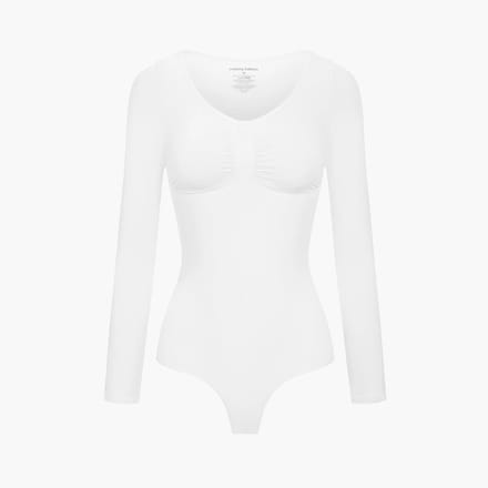 cfab - Bodysuit met corrigerende werking, lange mouwen en strik - Wit, S