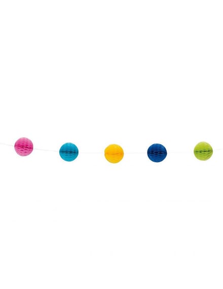 UNIQUE - Veelkleurige honingraatballen slinger 213 cm en 11 pompons