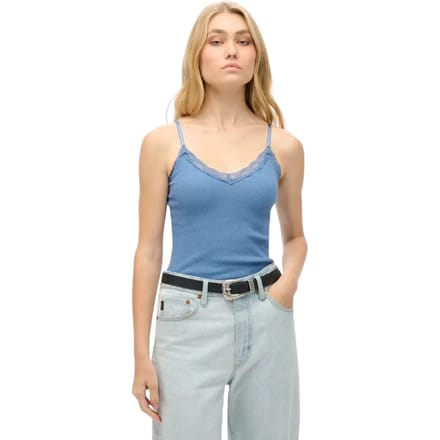 Superdry Athletic Essential Lace Trim Cami Top Blauw Grootte: 10-12
