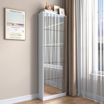 REDOM - Schoenenkast - Met Passpiegel - Ruimtebesparend - Voor De Hal - MDF - Wit - 185 Cm