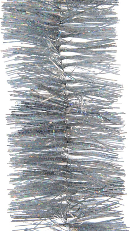 Decoris kerstslinger - zilver - 270 x 7,5 cm - glitter - tinsel/folie - lametta kerstboomversiering
