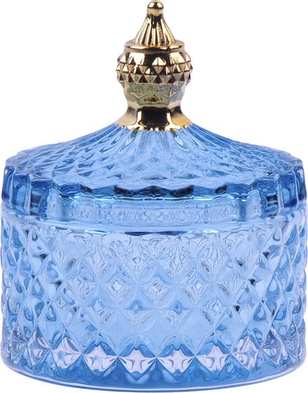 Clayre & Eef Glazen potje Ø 9x10 cm Blauw Glas Potje met deksel
