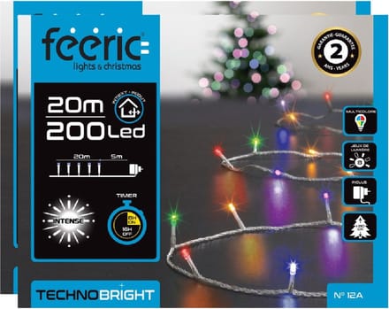 Feeric lights Kerstverlichting - 2x - gekleurd - 20 meter - 200 led lampjes - transparant snoer