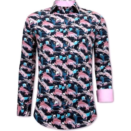 Luxe Satijn Overhemd Heren - 3075NW - Navy / Rooze