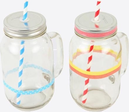 Cookut - Mason Jar set - 2 stuks - 700ml - Met Rietjes en washitape