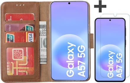 Hoesje met Screenprotector Geschikt voor Samsung Galaxy A57 – Arara bookcase met pasjeshouder - Bruin