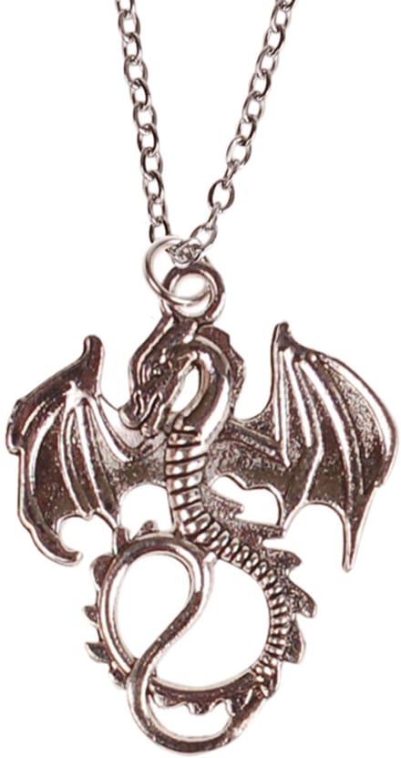 Kinderketting Zilverkleurig 45cm - Hangertje Draak groot zilverkleurig