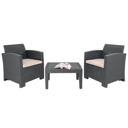 Bolero PP fauteuil en tafel rieten set grijs
