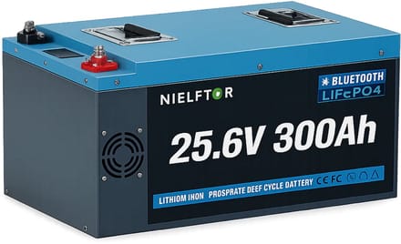 NIELFTOR 25.6V 300Ah 7,68 kW LiFePO4 RV Batterij