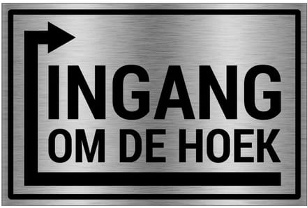 Ingang links om de hoek bord - gecoat brushed aluminium | 60 x 40 cm
