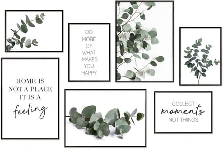Posterset - Wanddecoratie set - Woonkamer aankleden - 7 harmonische afbeeldingen - 3xA3 4xA4 - Eucalyptus