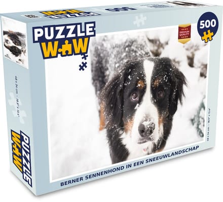 Puzzel Berner Sennenhond in een sneeuwlandschap - Legpuzzel - Puzzel 500 stukjes
