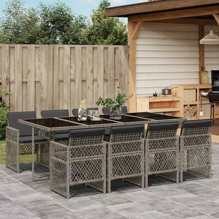 vidaXL - 9-delige - Tuinset - met - kussens - poly - rattan - grijs