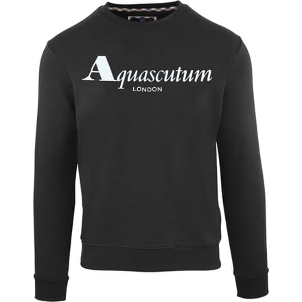 Aquascutum Heren Sweatshirt met Opschrift Crew Hals (Zwart)