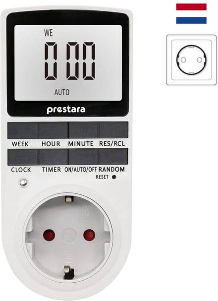 Prestara Digitale Tijdschakelaar - Programmeerbare Timer Stopcontact - LCD Display - Schakelklok 16A 3680W