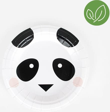Papieren bordjes panda - 8 stuks - 18 centimeter
