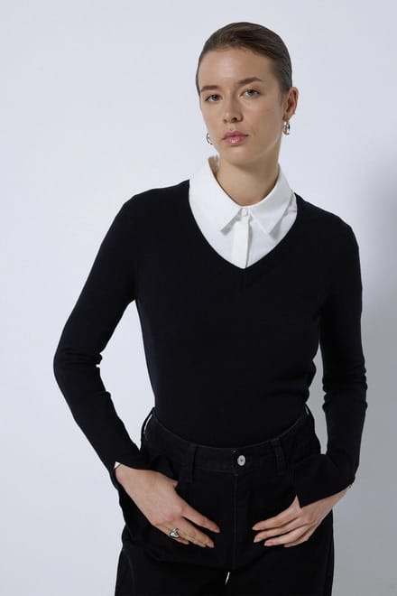 Touché Privé - Zachtgebreide basisblouse - Zwart - Dames