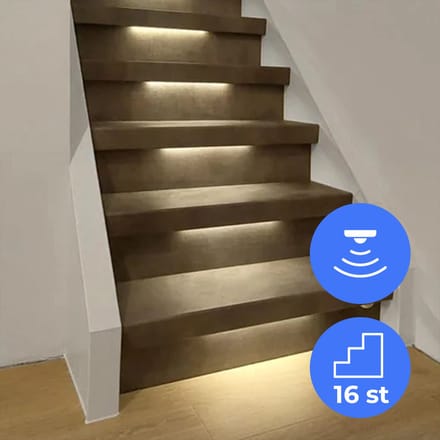 Luxe LED Trapverlichting set met bewegingssensor - Warm Wit Licht - voor max. 16 treden