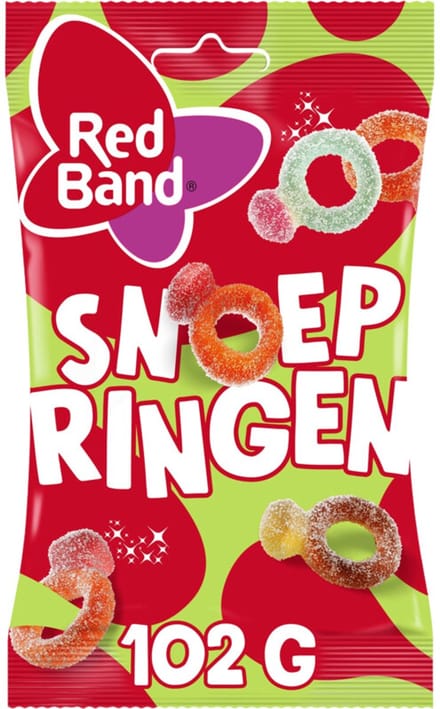 Red Band Snoepringen Zuur Zakje (12x102 g)