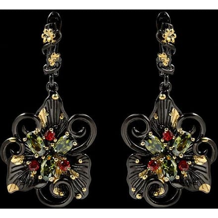 Boucles d'oreilles Orchidée Élégantes et Stylées en Or Noir et Zircon Vert black