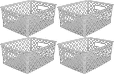 5Five Opbergmand/box van kunststof - 4x - grijs - 19 x 25 x 10 cm - 4 liter