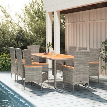 vidaXL - 9-delige - Tuinset - met - kussens - poly - rattan - grijs