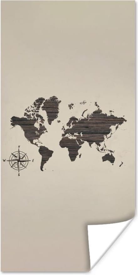 Wereldkaarten - Wereldkaart - Hout - Bruin - 80x160 cm
