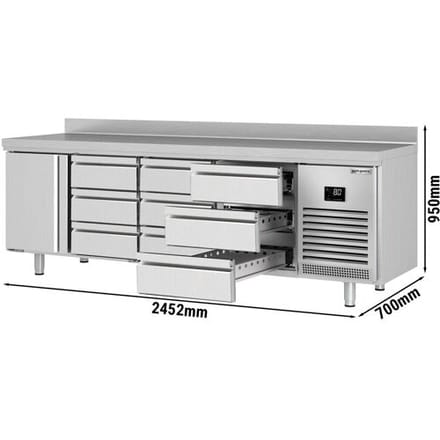 GGM Gastro Kühltisch Premium PLUS - 2452x700mm - mit 1 Tür - 9 Schubladen - mit Aufkantung