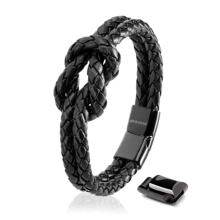 SERASAR Leren Armband voor Dames [Knot] - Zwart 16cm - Sieradenaccessoire