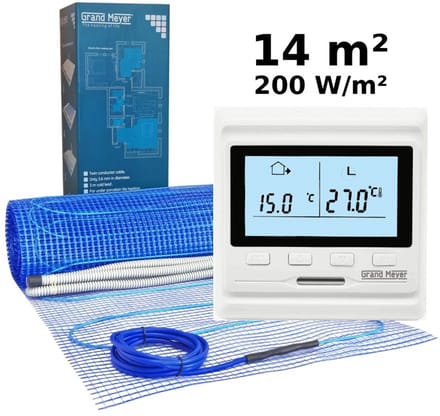 Elektrische vloerverwarmingsset 14 m², 200 W/m² + HW500 programmeerbare thermostaat