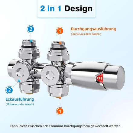 Multiblock Radiatorkraan Set Hoek- en Rechtstaks Uitvoering voor Centrale Verwarming