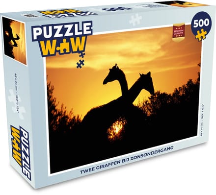 Puzzel Twee giraffen bij zonsondergang - Legpuzzel - Puzzel 500 stukjes