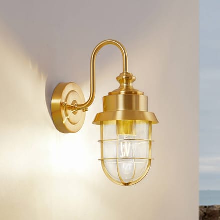 Lindby - Wandlamp buiten - 1licht - Roestvrij staal, glas - H: 31 cm - E27 - messing, transparant