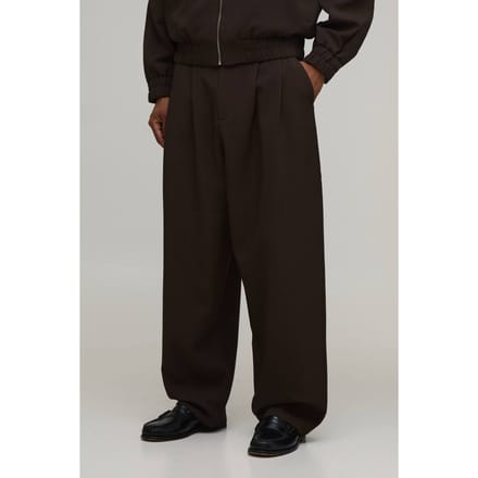 Pantalon Tailleur Coupe Ballon À Double Pli Coordonné | Chocolate | Size 34