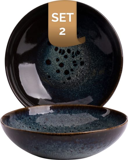 Palmer - Bord diep - Pastabord - Eccentric - 22 cm - Blauw - Stoneware - Bordenset - 2 stuks