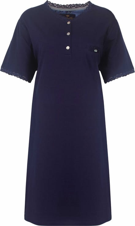 Medaillon Dames Nachthemd - Slaapkleedje - Katoen - Donker Blauw - Maat S