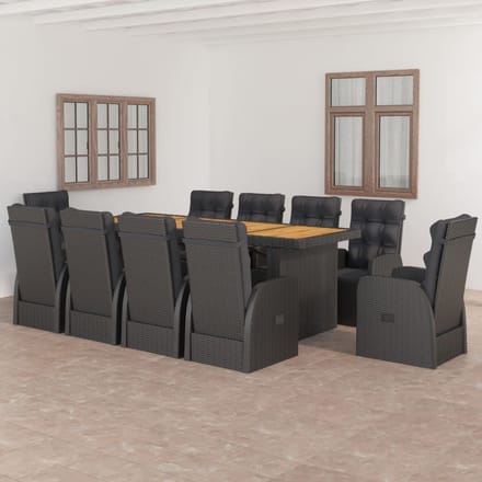 vidaXL - 11-delige - Tuinset - met - kussens - poly - rattan - zwart